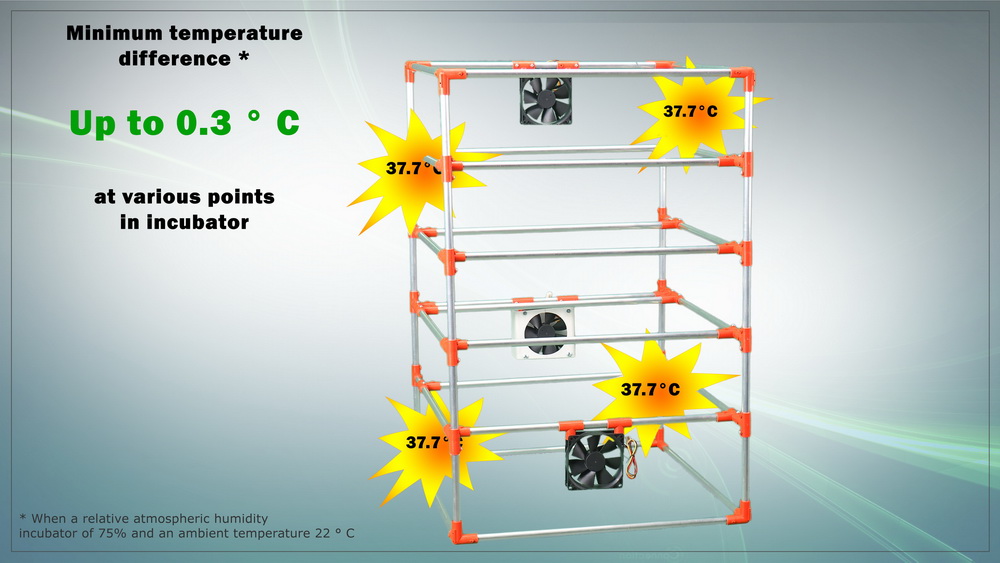 Uniform heating of the incubator. Minimum temperature difference in the incubator.